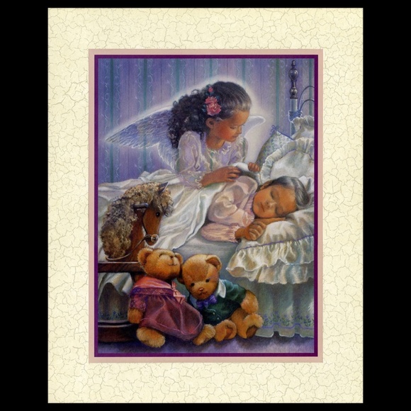 Vintage Art Print Angel with Child, Teddy Bears, Nursery room art print! cottage - Picture 2 of 5